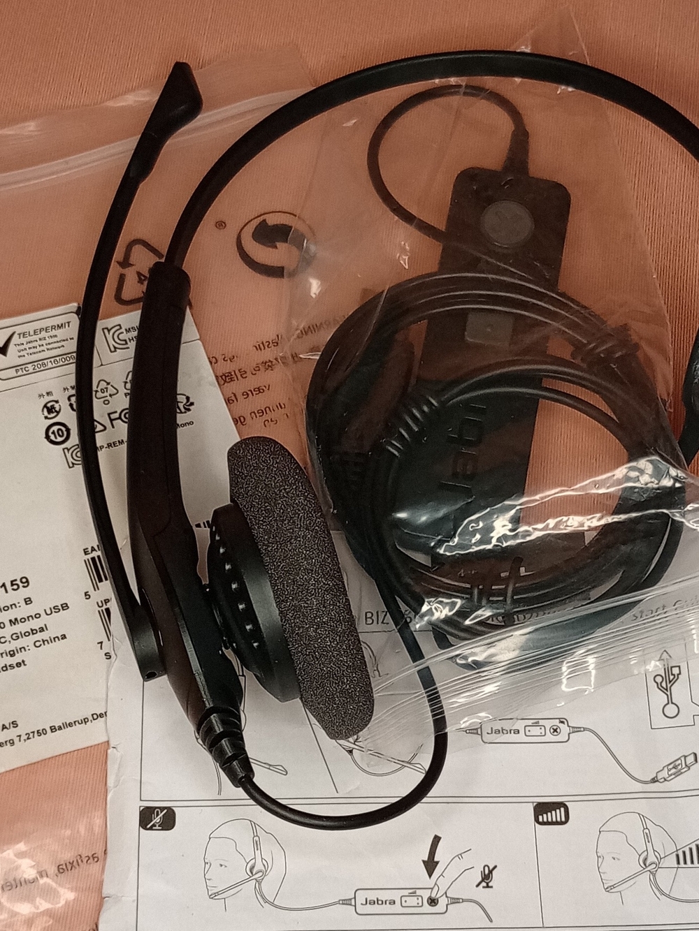 Jabra Black Wired Mono Headset with Boom Microphone